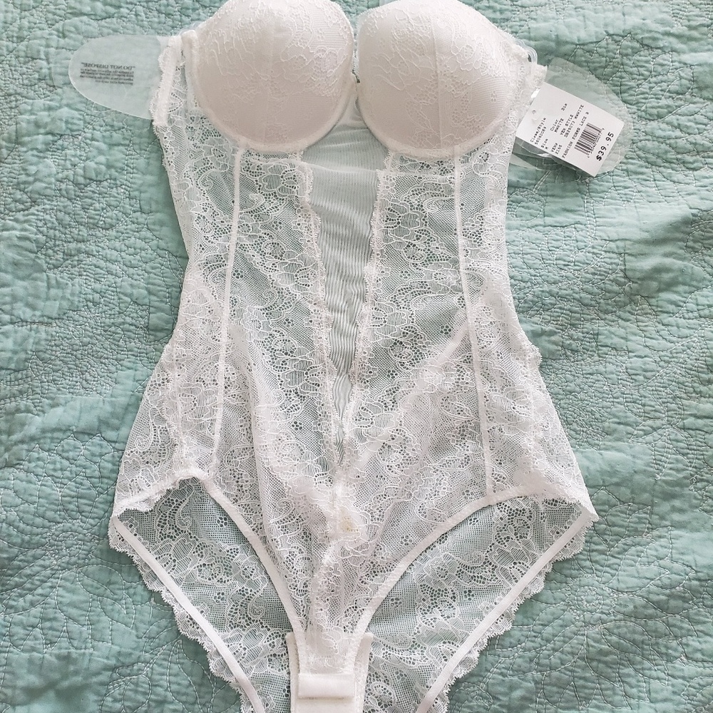 David's Bridal Strapless Lace Low Back Bodysuit